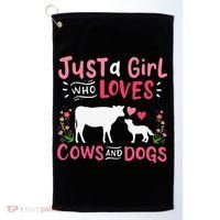 Cow Lover Gift Just a  Who Loves Cows and Dogs Farmer Golf Towel thumb 0