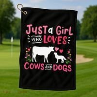 Cow Lover Gift Just a  Who Loves Cows and Dogs Farmer Golf Towel thumb 1