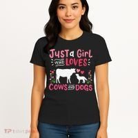 Cow Lover Gift Just a  Who Loves Cows and Dogs Farmer Women's T-Shirt thumb 4