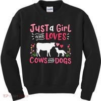 Cow Lover Gift Just a  Who Loves Cows and Dogs Farmer Kids Sweatshirt thumb 0
