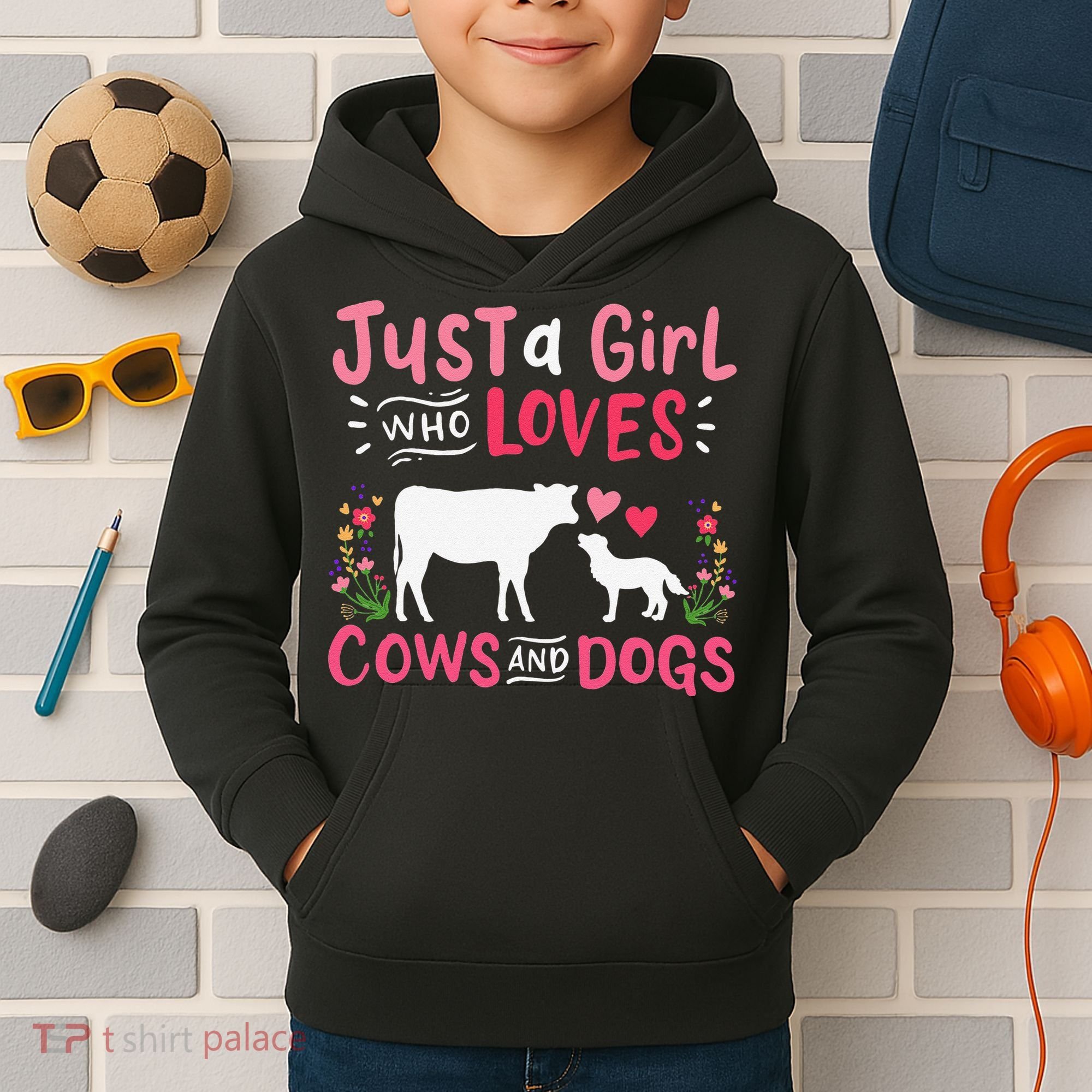Cow Lover Gift Just a  Who Loves Cows and Dogs Farmer Kids Hoodie
