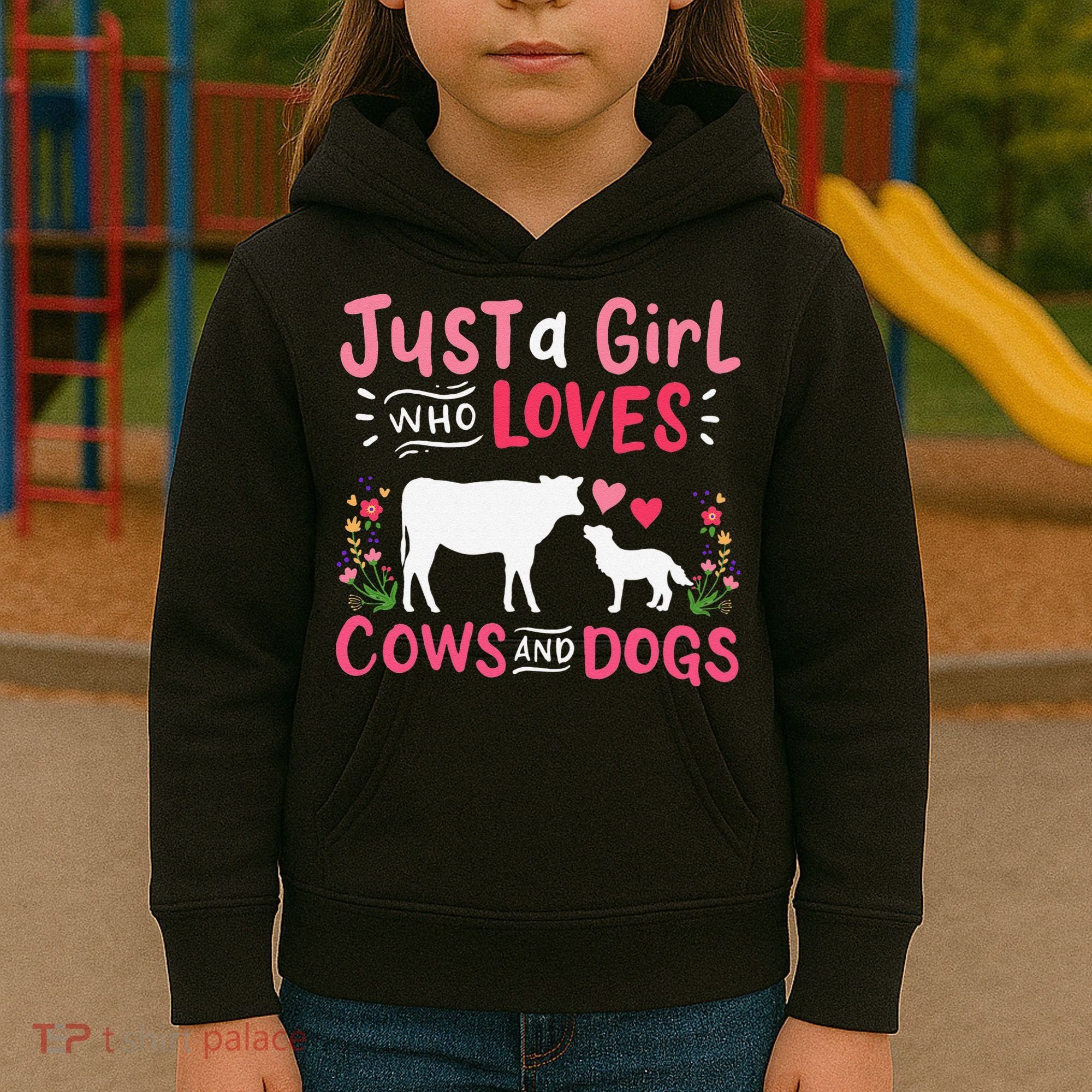 Cow Lover Gift Just a  Who Loves Cows and Dogs Farmer Kids Hoodie