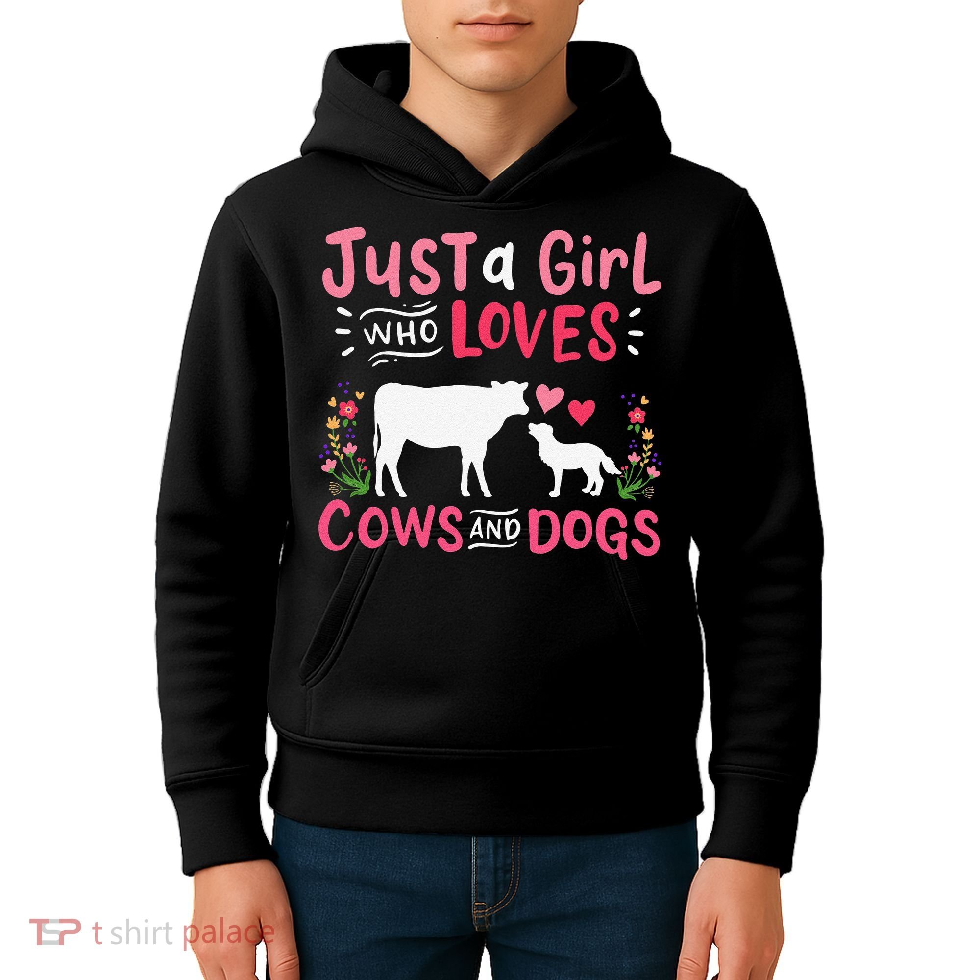 Cow Lover Gift Just a  Who Loves Cows and Dogs Farmer Kids Hoodie