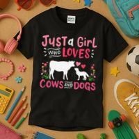 Cow Lover Gift Just a  Who Loves Cows and Dogs Farmer Kids T-Shirt thumb 3