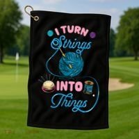 Crochet Lover Gift I Turn Strings Into Things Funny Knitting Golf Towel thumb 1