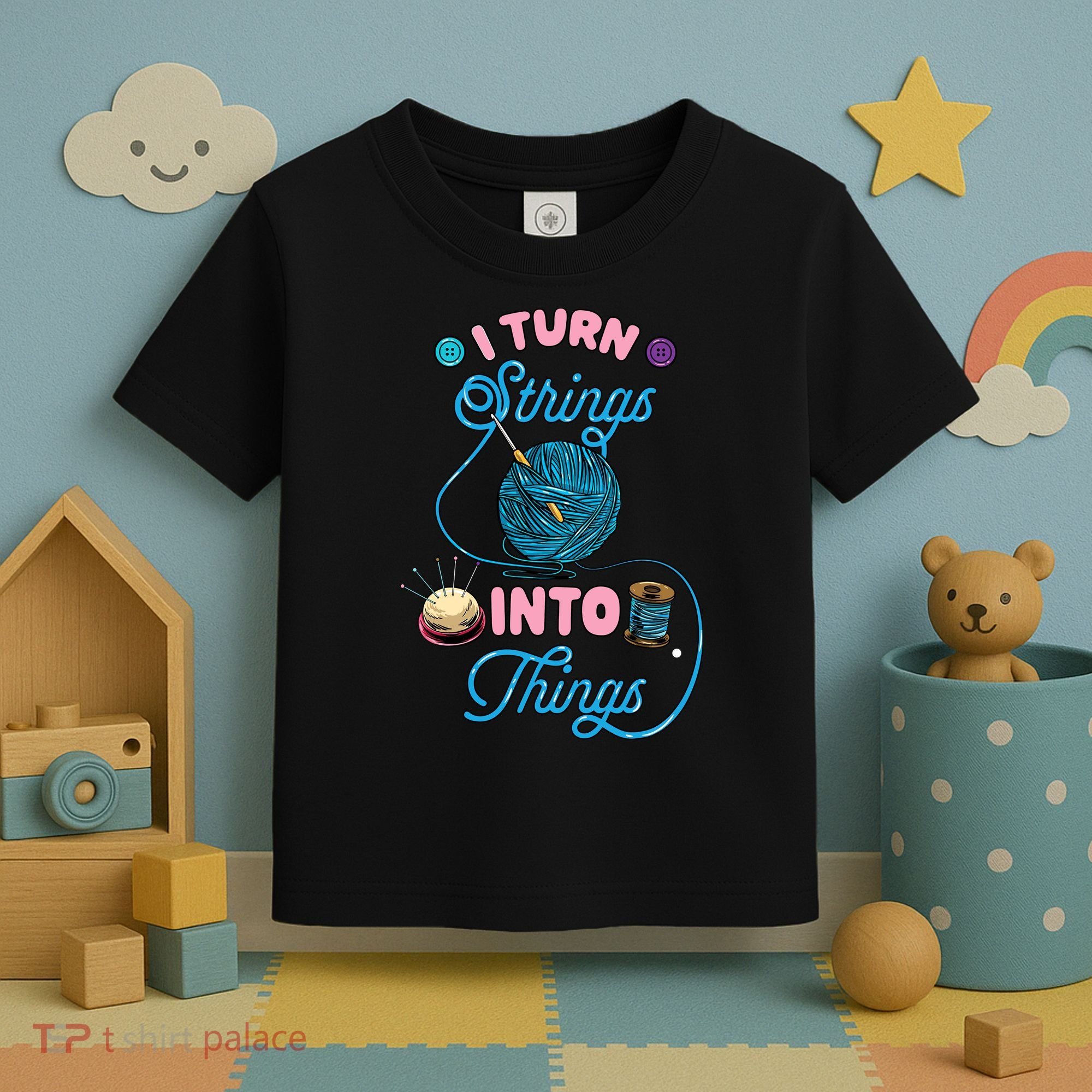 Crochet Lover Gift I Turn Strings Into Things Funny Knitting Toddler T-Shirt