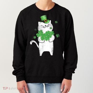Cat Leprechaun Gift Cat Lover Shamrock Gift St Patrick's Day Gift Women's Sweatshirt