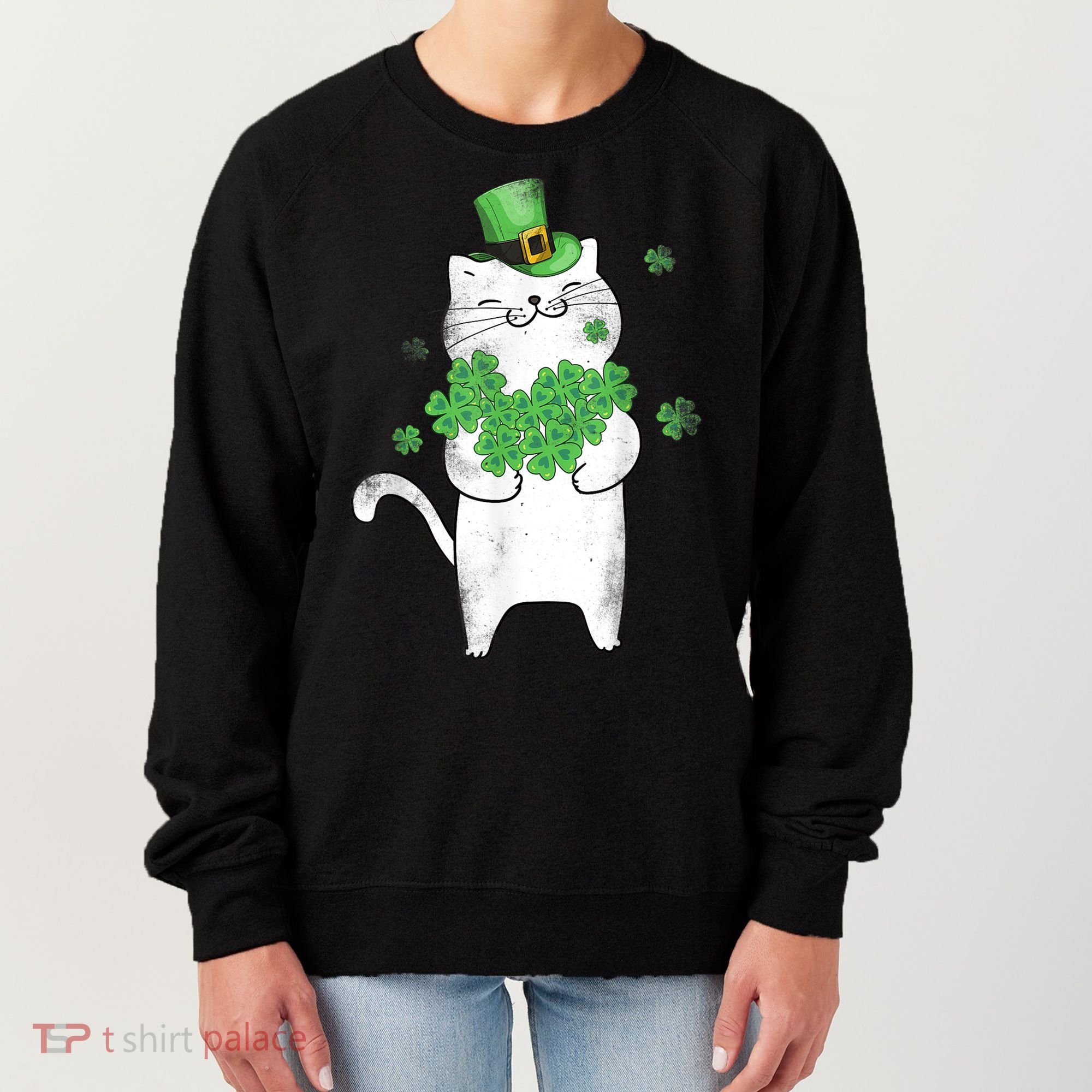 Cat Leprechaun Gift Cat Lover Shamrock Gift St Patrick's Day Gift Women's Sweatshirt