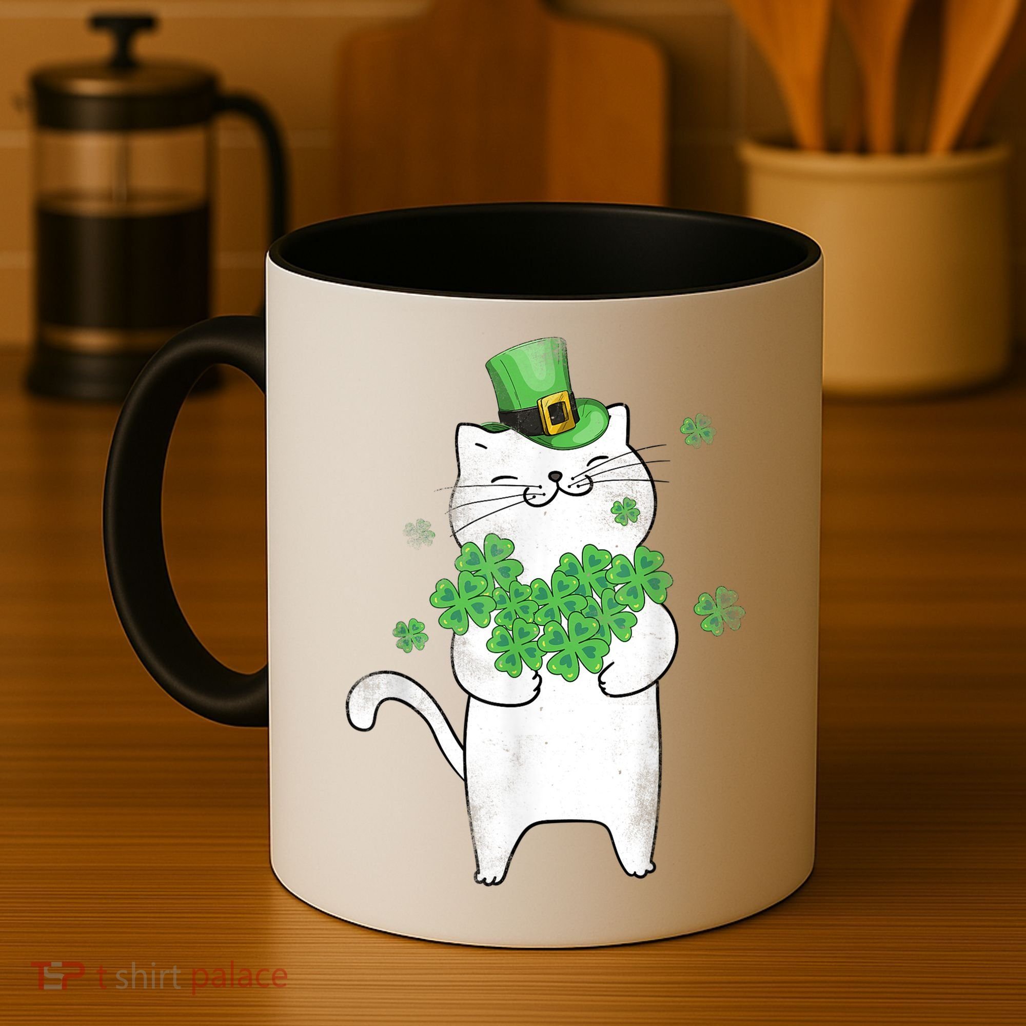 Cat Leprechaun Gift Cat Lover Shamrock Gift St Patrick's Day Gift Coffee Mug