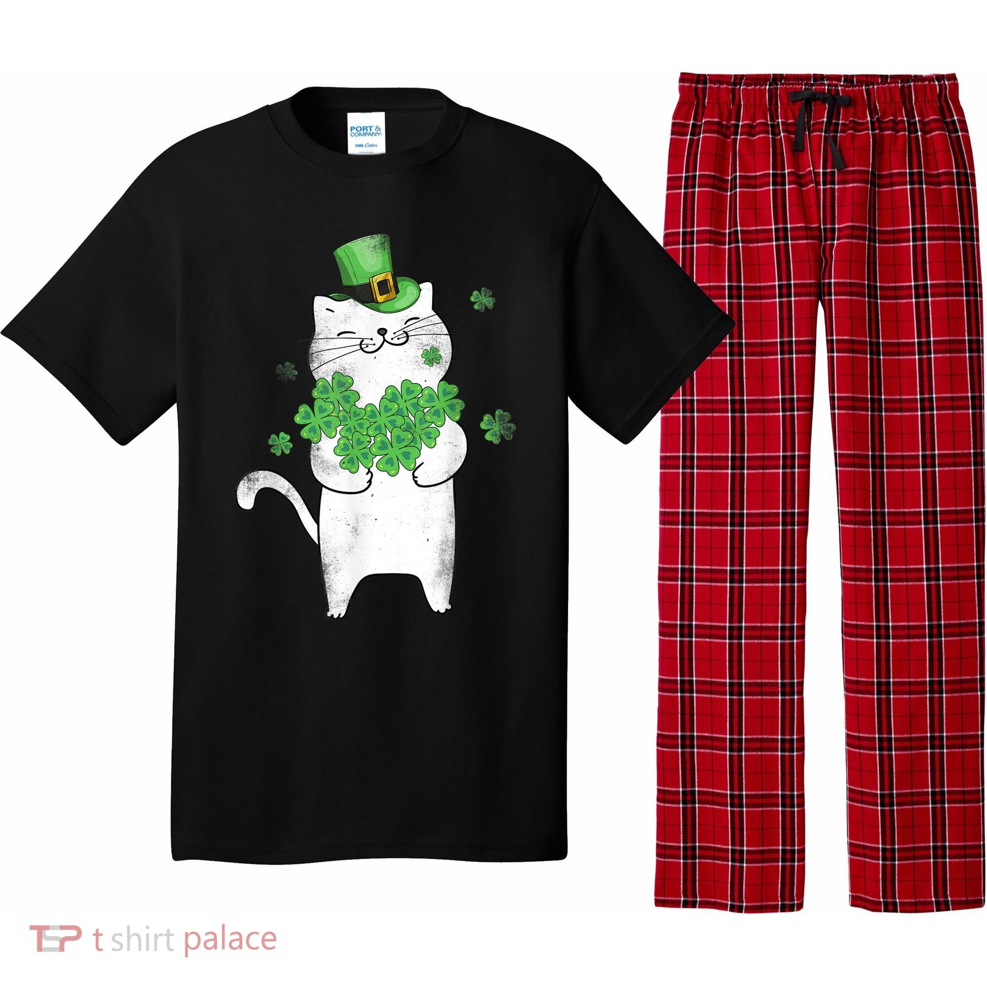 Cat Leprechaun Gift Cat Lover Shamrock Gift St Patrick's Day Gift Pajama Set
