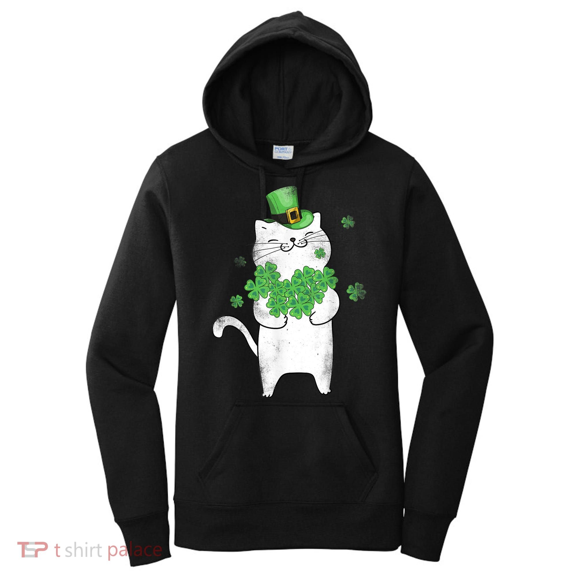 Cat Leprechaun Gift Cat Lover Shamrock Gift St Patrick's Day Gift Women's Hoodie