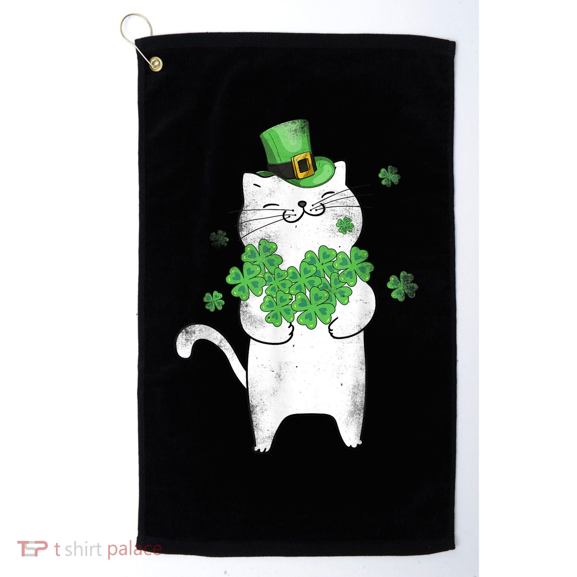 Cat Leprechaun Gift Cat Lover Shamrock Gift St Patrick's Day Gift Golf Towel