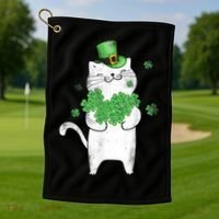 Cat Leprechaun Gift Cat Lover Shamrock Gift St Patrick's Day Gift Golf Towel thumb 1