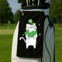 Cat Leprechaun Gift Cat Lover Shamrock Gift St Patrick's Day Gift Golf Towel thumb 2