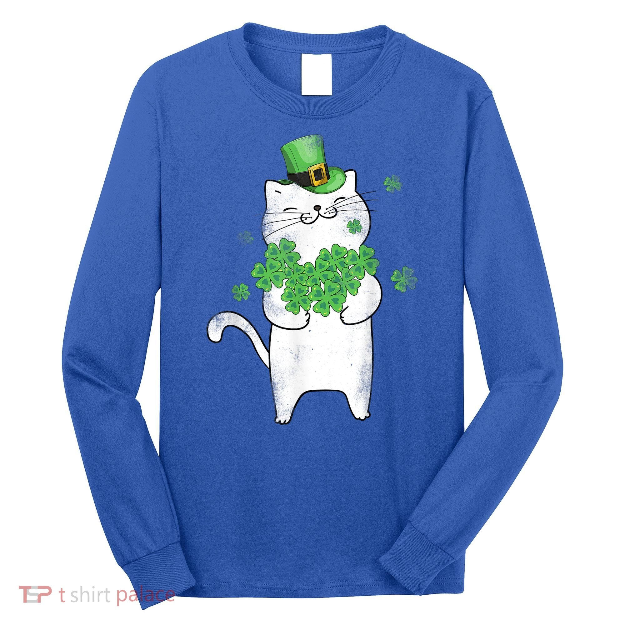 Cat Leprechaun Gift Cat Lover Shamrock Gift St Patrick's Day Gift Long Sleeve Shirt