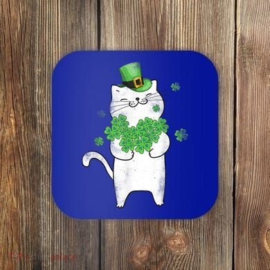 Cat Leprechaun Gift Cat Lover Shamrock Gift St Patrick's Day Gift Coaster
