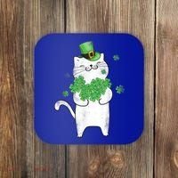 Cat Leprechaun Gift Cat Lover Shamrock Gift St Patrick's Day Gift Coaster thumb 0