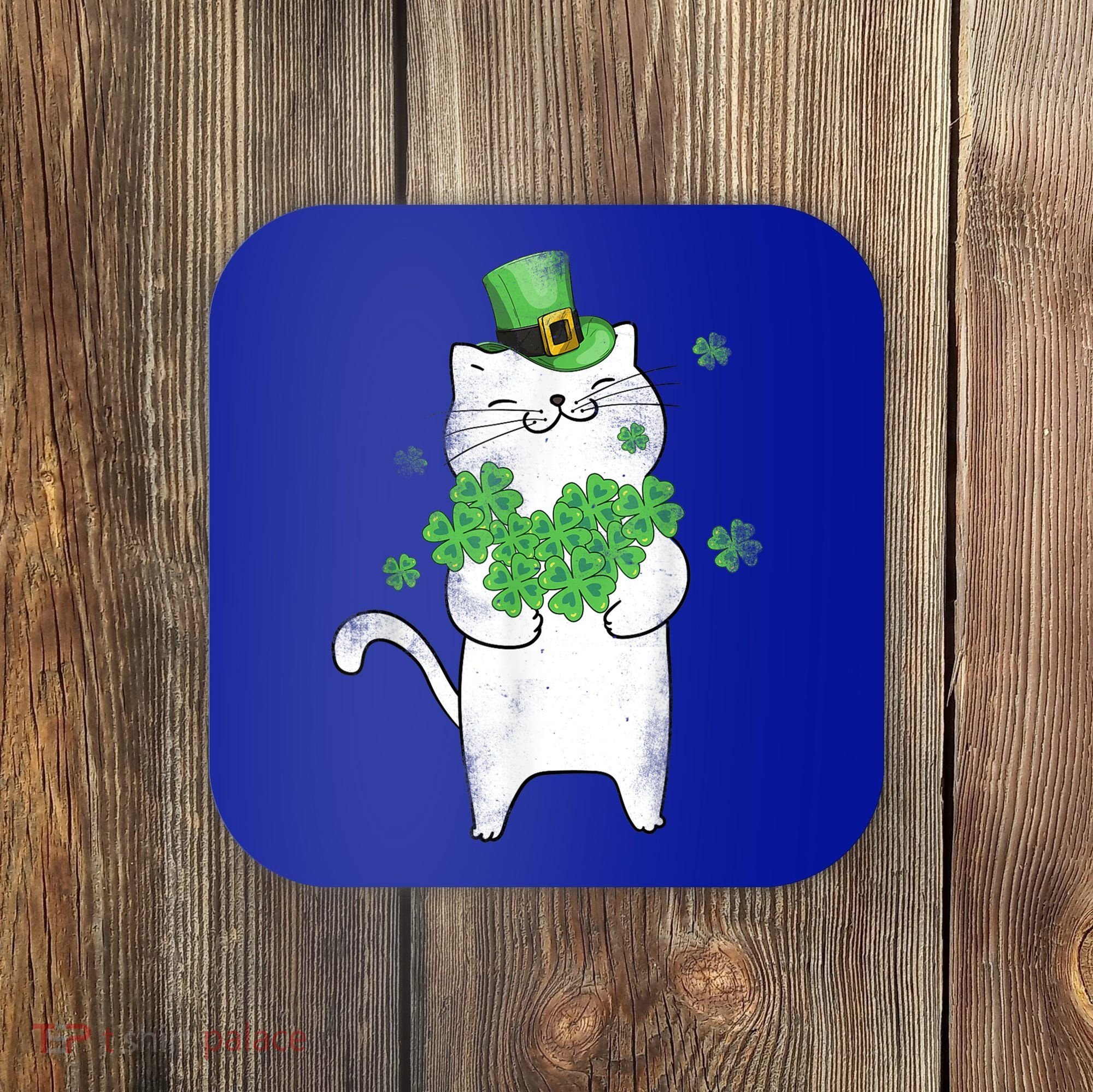 Cat Leprechaun Gift Cat Lover Shamrock Gift St Patrick's Day Gift Coaster