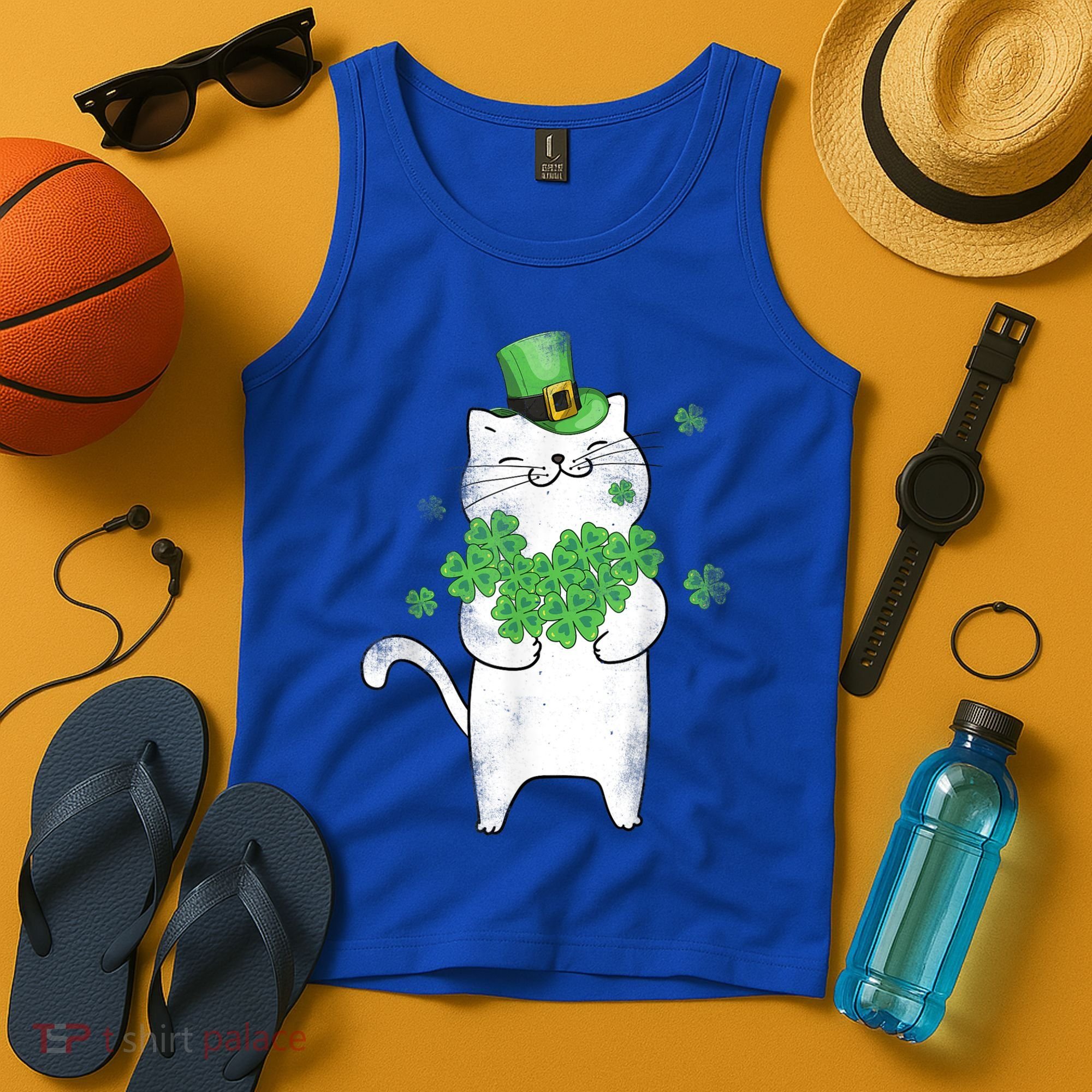 Cat Leprechaun Gift Cat Lover Shamrock Gift St Patrick's Day Gift Tank Top