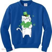 Cat Leprechaun Gift Cat Lover Shamrock Gift St Patrick's Day Gift Kids Sweatshirt thumb 0