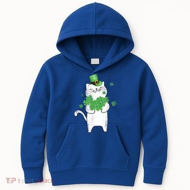 Cat Leprechaun Gift Cat Lover Shamrock Gift St Patrick's Day Gift Kids Hoodie