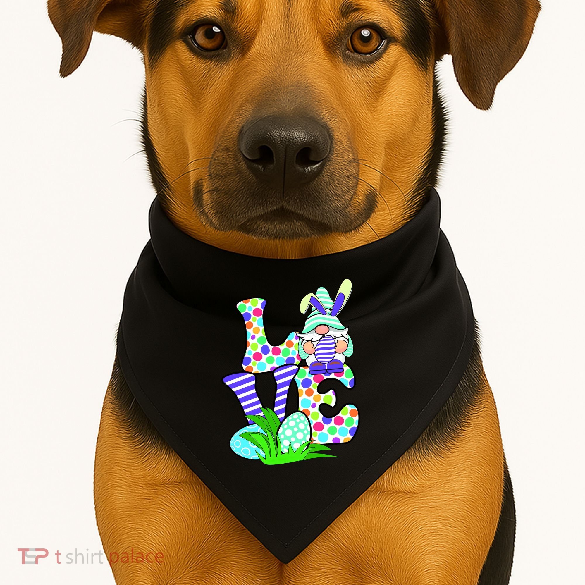 Cute Love Gnome Easter Egg Hunting Bunny USA-Made Doggie Bandana