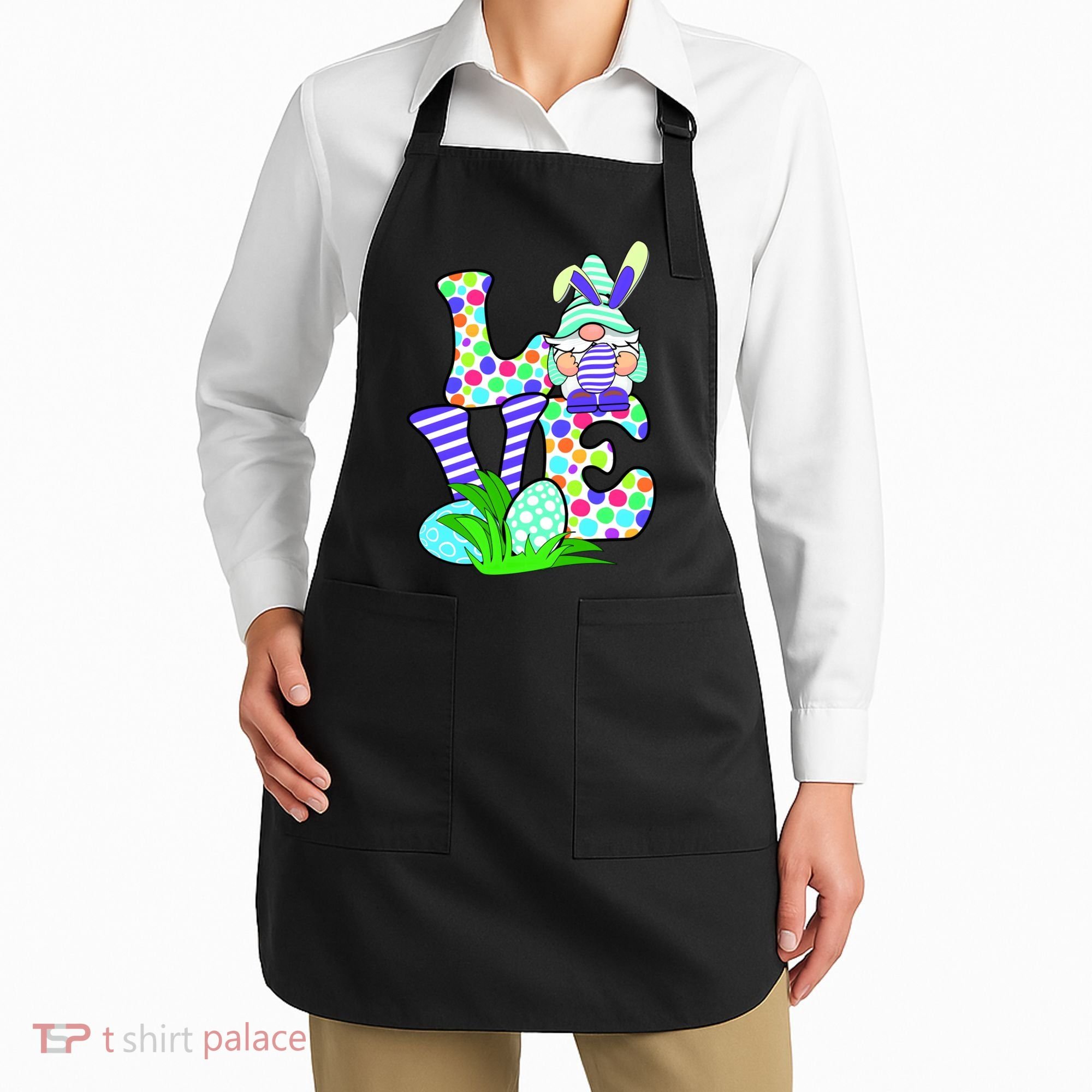 Cute Love Gnome Easter Egg Hunting Bunny Apron