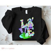 Cute Love Gnome Easter Egg Hunting Bunny Sweatshirt thumb 2