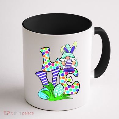 Cute Love Gnome Easter Egg Hunting Bunny Coffee Mug back