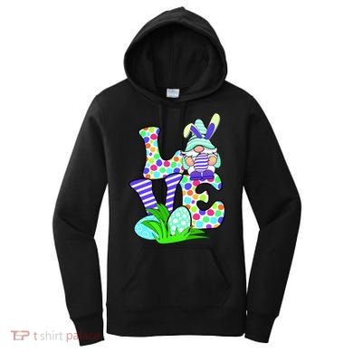 Cute Love Gnome Easter Egg Hunting Bunny Women's Hoodie