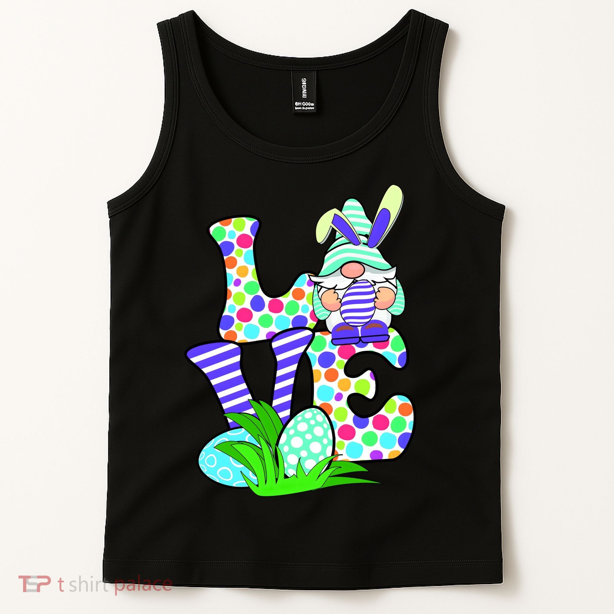 Cute Love Gnome Easter Egg Hunting Bunny Tank Top