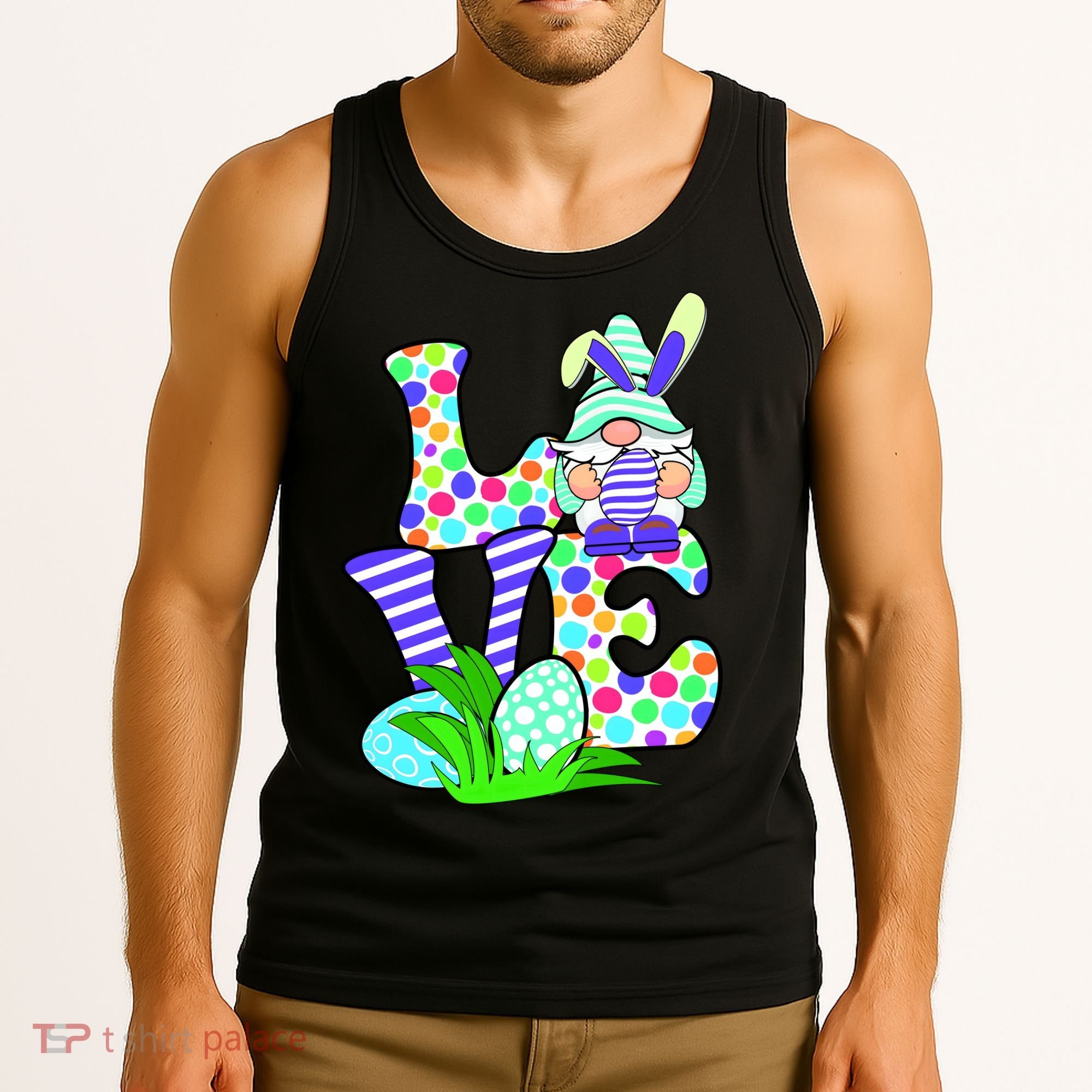 Cute Love Gnome Easter Egg Hunting Bunny Tank Top