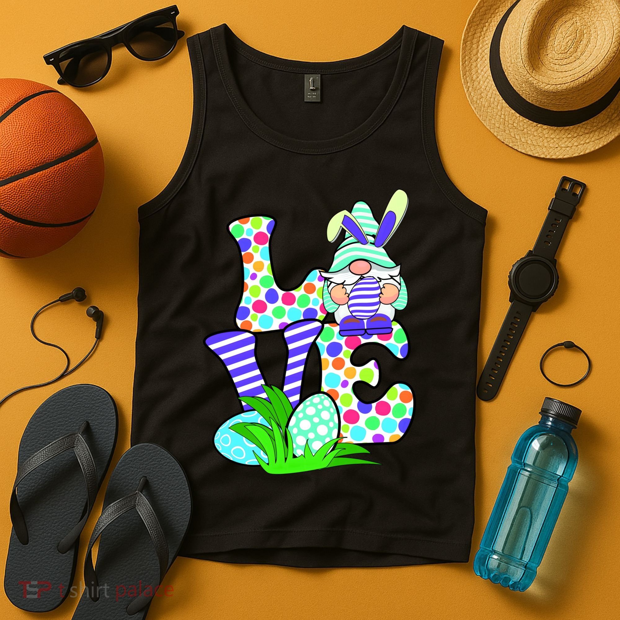Cute Love Gnome Easter Egg Hunting Bunny Tank Top