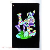 Cute Love Gnome Easter Egg Hunting Bunny Golf Towel thumb 0