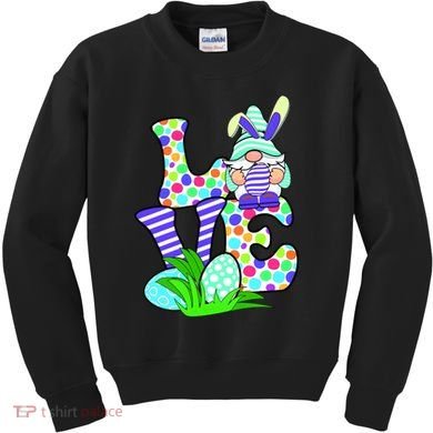 Cute Love Gnome Easter Egg Hunting Bunny Kids Sweatshirt