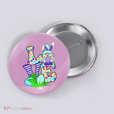 Cute Love Gnome Easter Egg Hunting Bunny Button