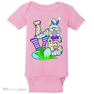 Cute Love Gnome Easter Egg Hunting Bunny Baby Bodysuit