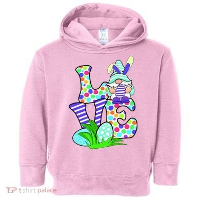 Cute Love Gnome Easter Egg Hunting Bunny Toddler Hoodie