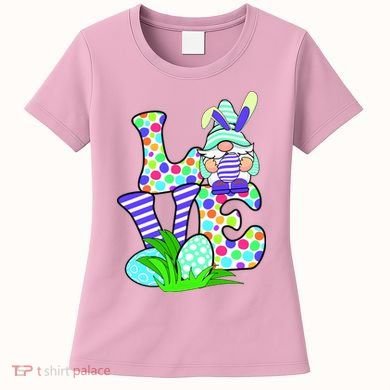 Cute Love Gnome Easter Egg Hunting Bunny Women's T-Shirt