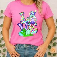 Cute Love Gnome Easter Egg Hunting Bunny Women's T-Shirt thumb 2