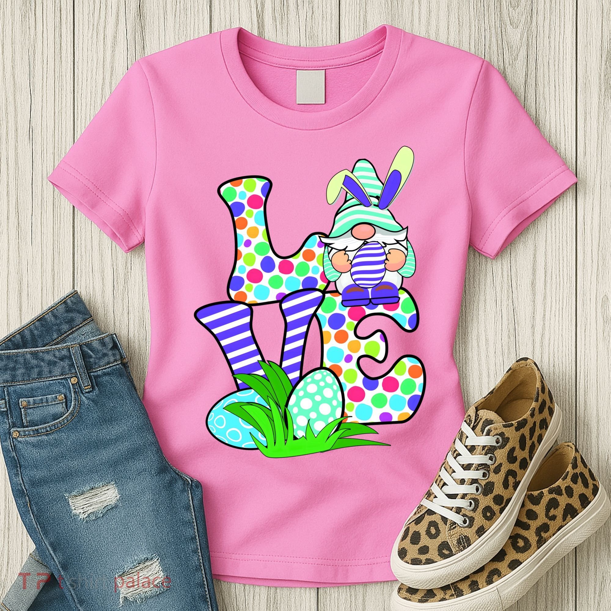 Cute Love Gnome Easter Egg Hunting Bunny Women's T-Shirt