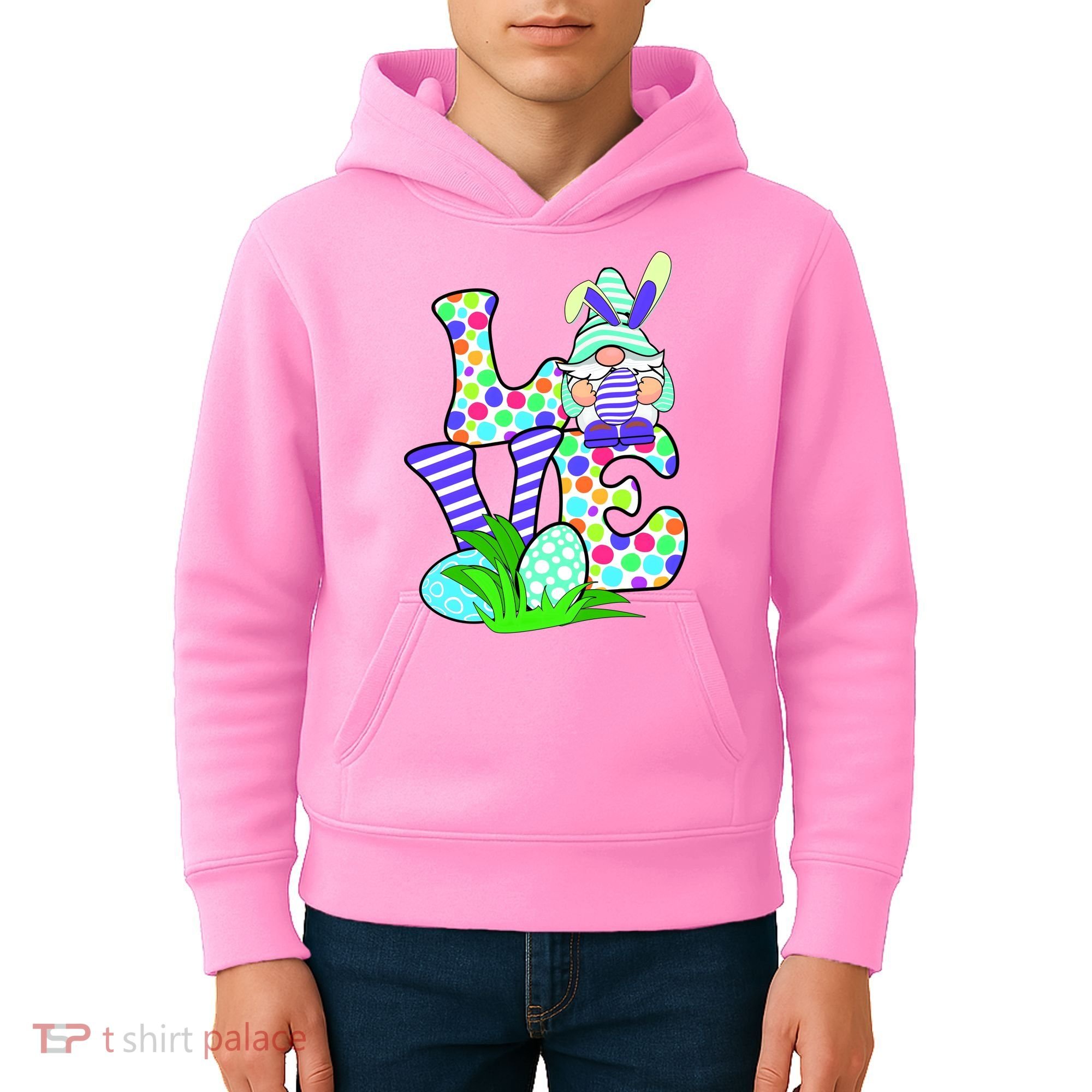 Cute Love Gnome Easter Egg Hunting Bunny Kids Hoodie