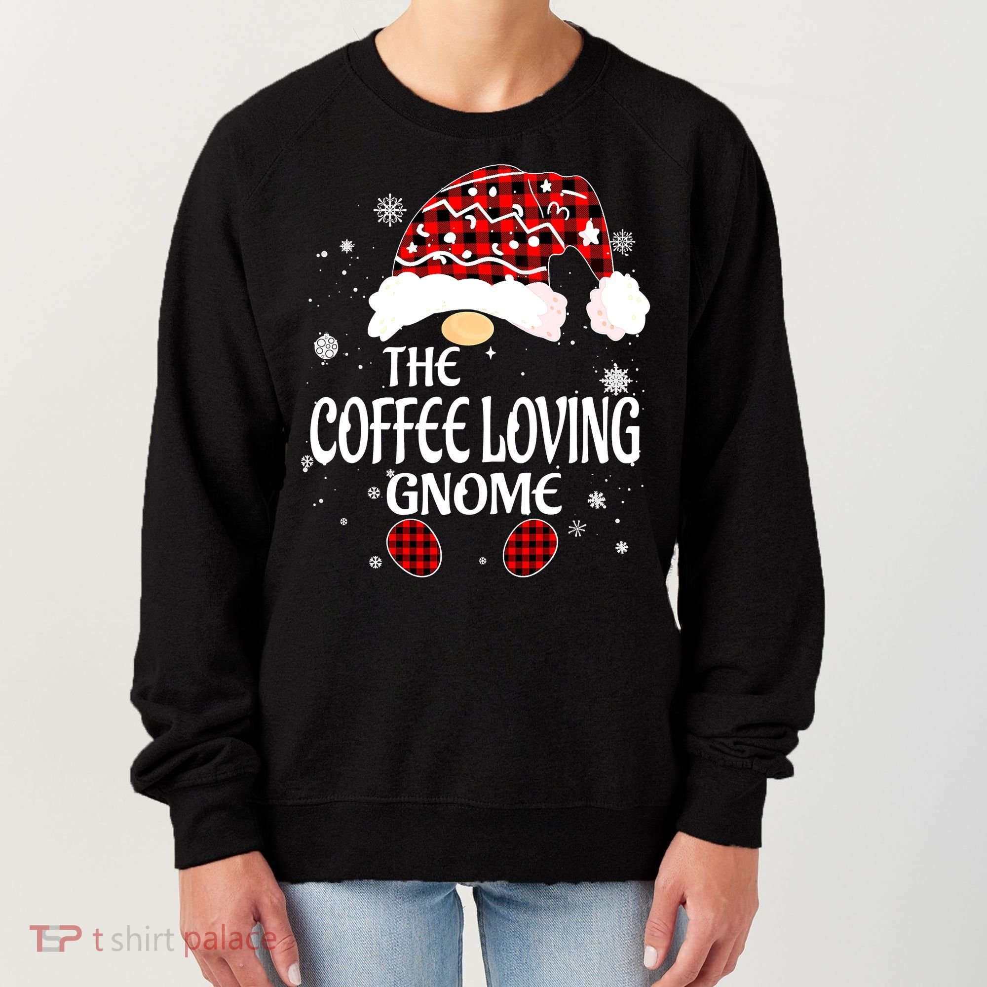 Coffee Loving Gnome Christmas Buffalo Plaid Family Matching Women's Sweatshirt