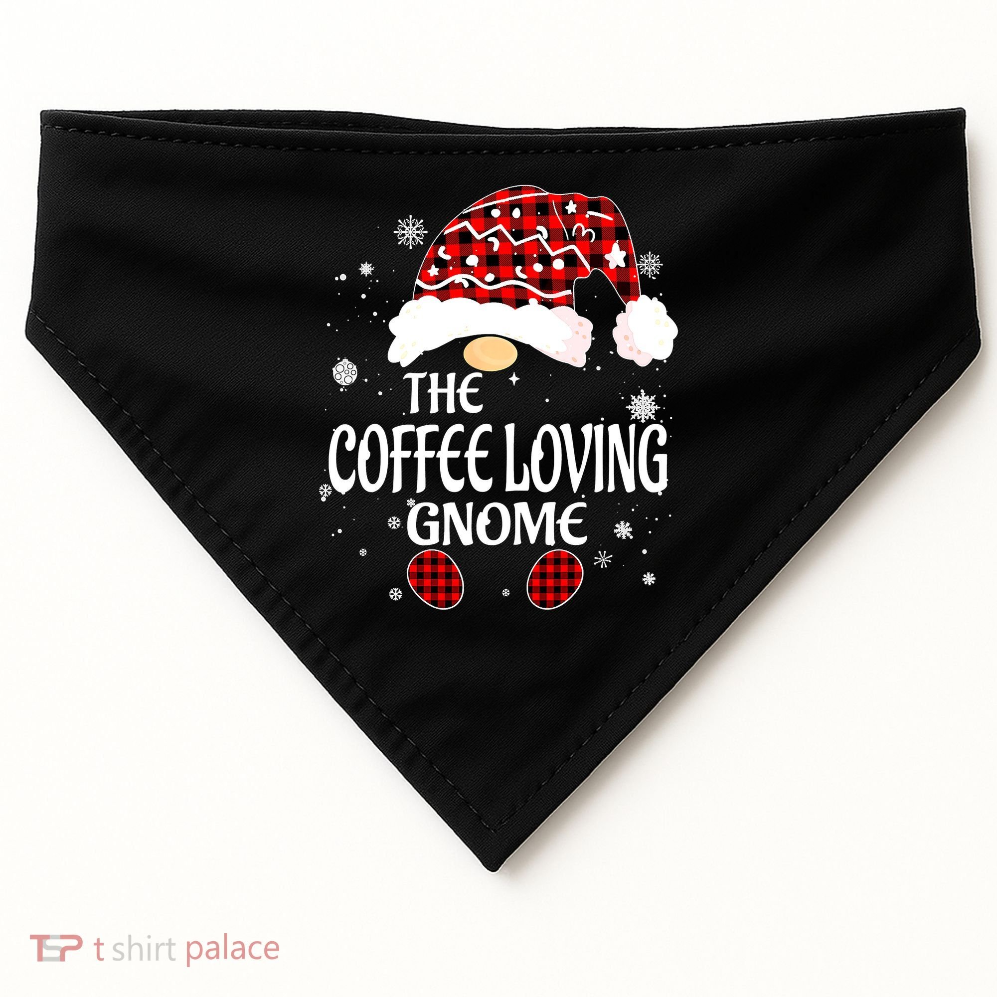 Coffee Loving Gnome Christmas Buffalo Plaid Family Matching USA-Made Doggie Bandana
