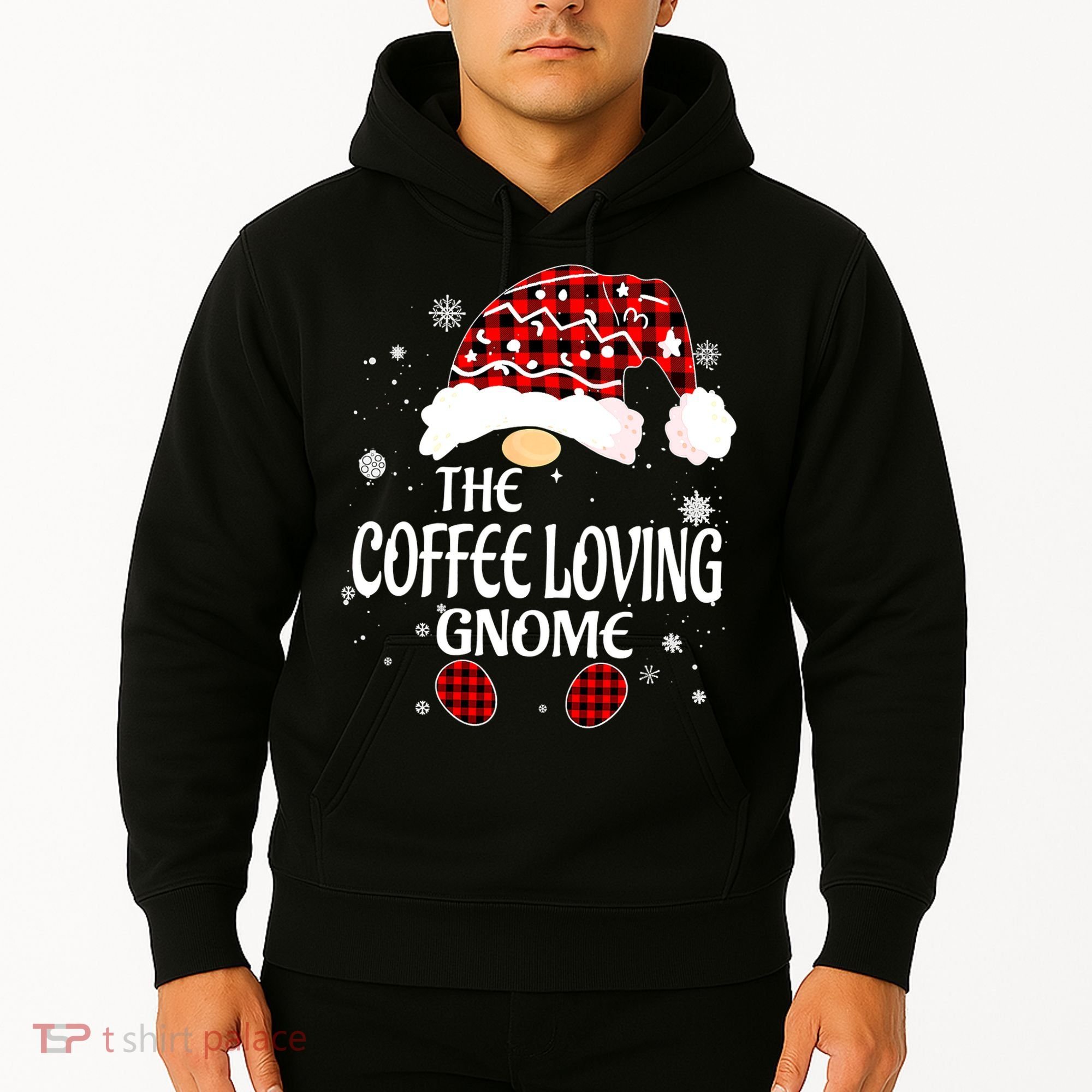 Coffee Loving Gnome Christmas Buffalo Plaid Family Matching Hoodie