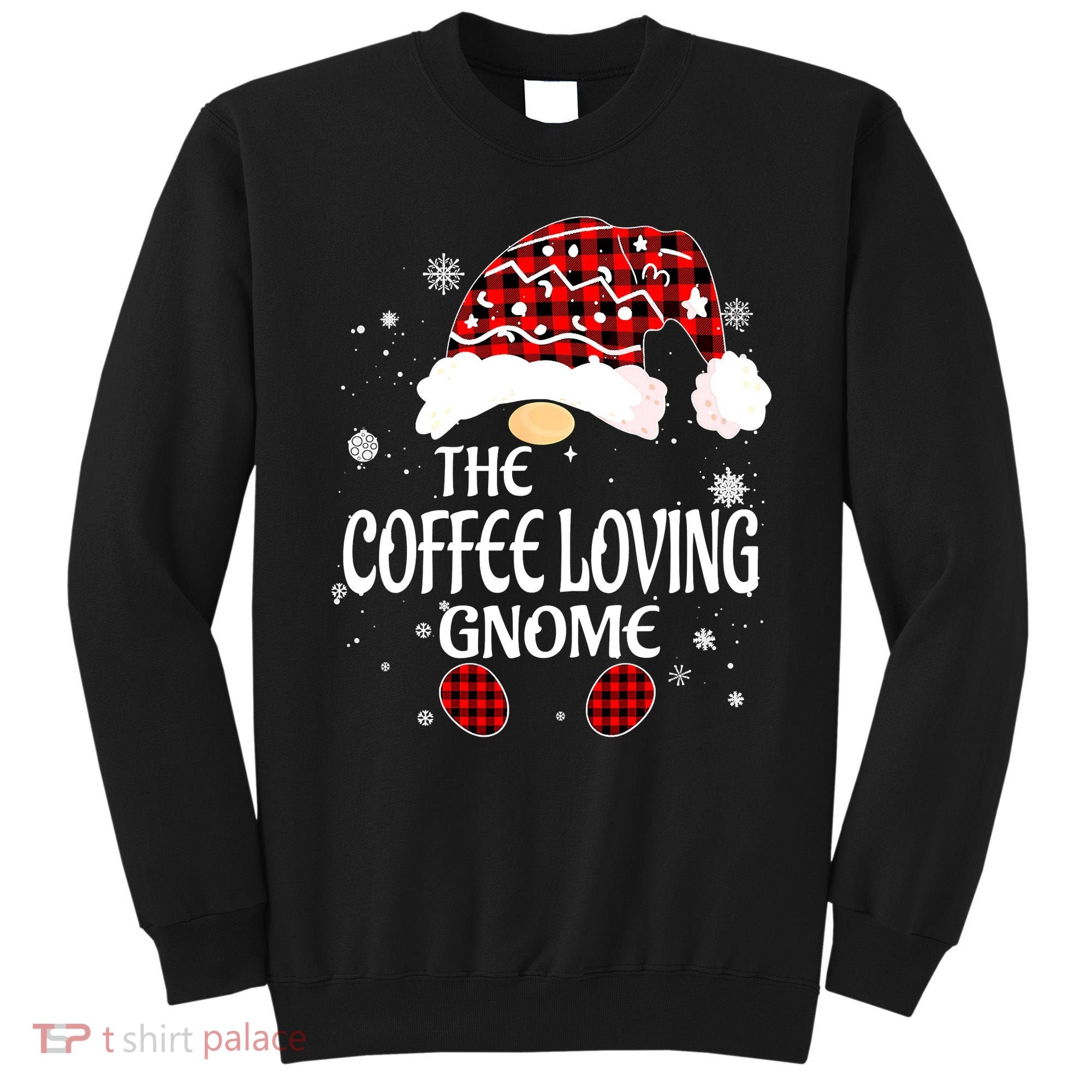 Coffee Loving Gnome Christmas Buffalo Plaid Family Matching Sweatshirt