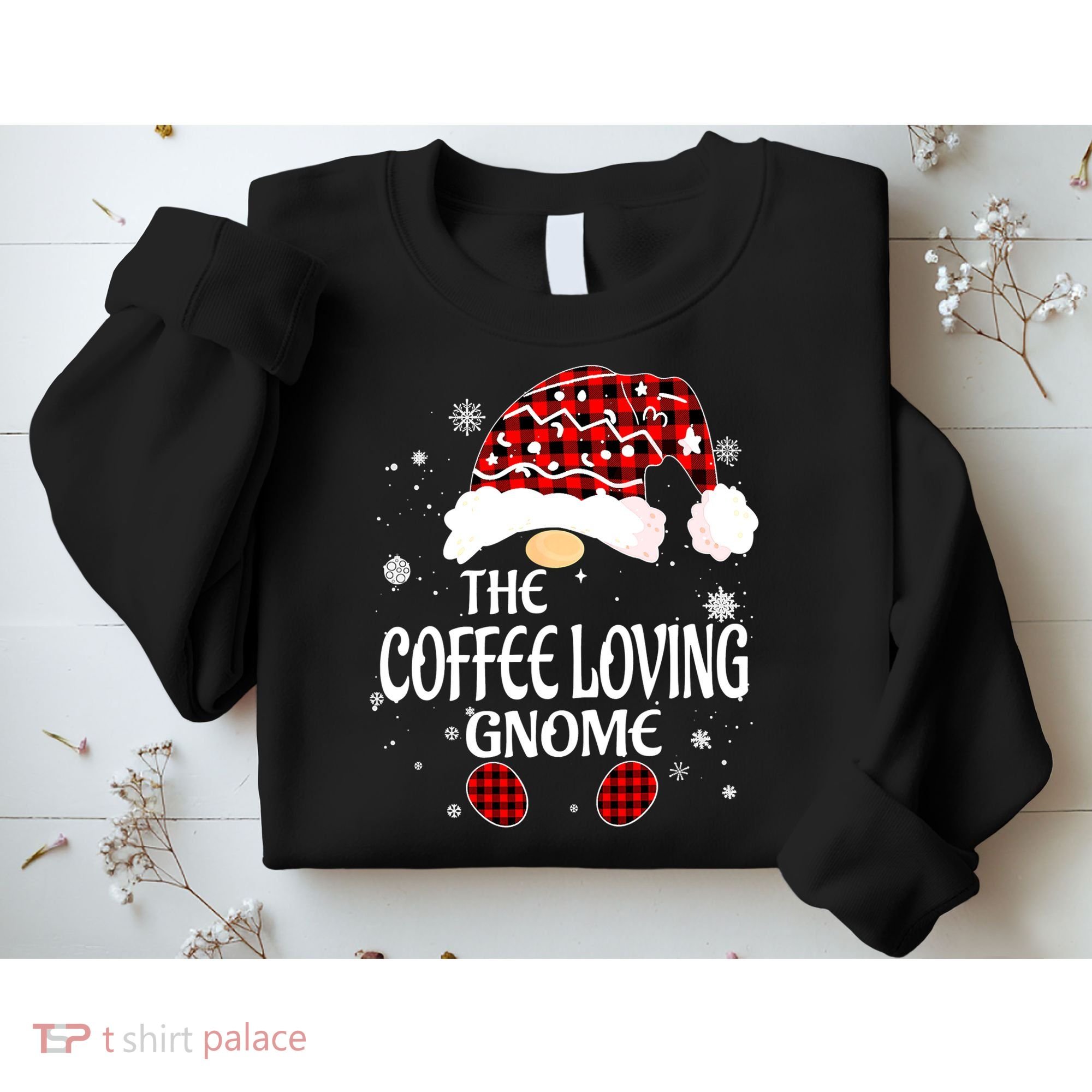 Coffee Loving Gnome Christmas Buffalo Plaid Family Matching Sweatshirt