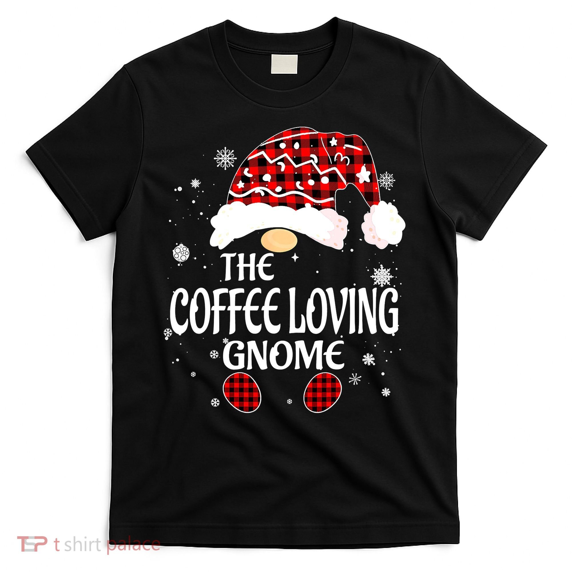 Coffee Loving Gnome Christmas Buffalo Plaid Family Matching T-Shirt