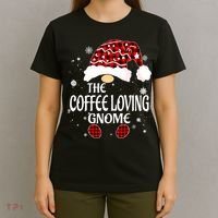 Coffee Loving Gnome Christmas Buffalo Plaid Family Matching T-Shirt thumb 4