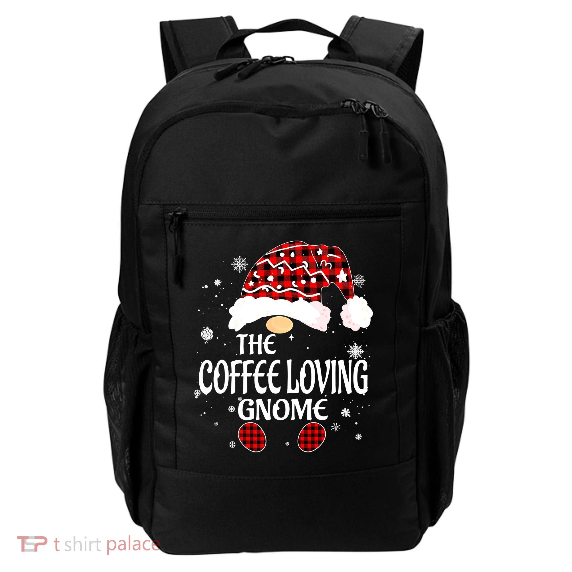 Coffee Loving Gnome Christmas Buffalo Plaid Family Matching Backpack